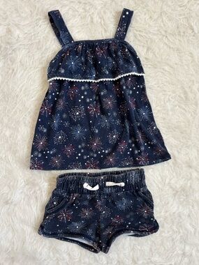 Jumping Bean Girls Summer Festive Fireworks AOP Matching Tank & Shorts